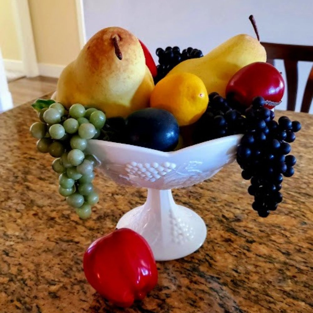 Vintage Indiana Colony Harvest Milk Glass Pedestal Fruit Bowl (Large)